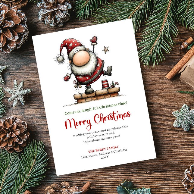 Cartão De Festividades Playful Quirky Santa Classic Christmas Greeting   (Playful Quirky Santa Classic Christmas Greeting Card)