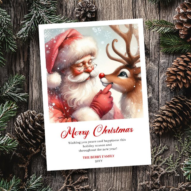 Cartão De Festividades Playful Santa With Rudolph Laughing Christmas Card (Playful Santa With Rudolph Laughing Christmas Card)