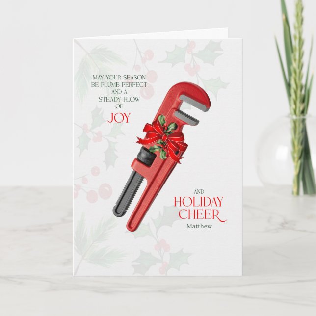 Cartão De Festividades Plumber Steady Flow of Joy and Cheer with Name (Frente)