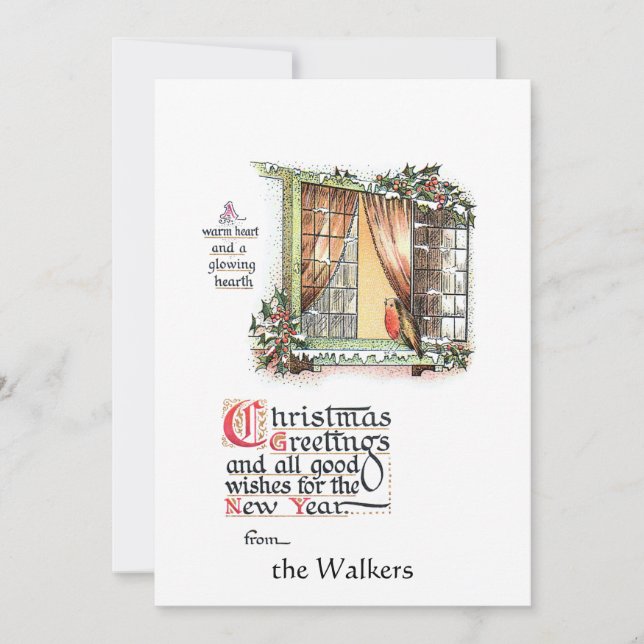 Cartão De Festividades Pobre Robin de Natal em Snowy Window (Frente)