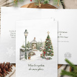 Cartão De Festividades Poem Nordic Winter Green Farmhouse Christmas<br><div class="desc">Uma linda cena nórdica de inverno com neve,  uma cabana visível fora de uma janela decorada com folhagem azul.</div>