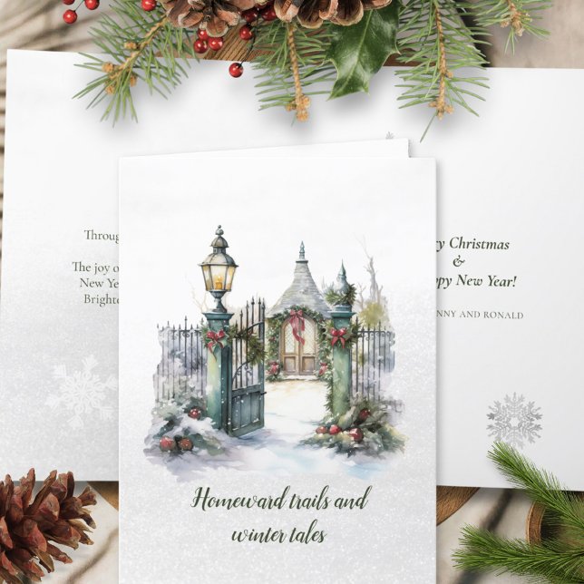 Cartão De Festividades Poem Nordic Winter Green Red Snow Wreath (Criador carregado)