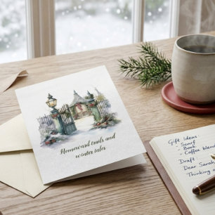 Cartão De Festividades Poem Nordic Winter Green Red Snow Wreath