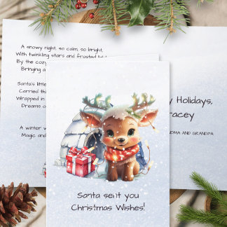 Cartão De Festividades Poem Rhyme Cute Reindeer Snowflakes Natal Crianças
