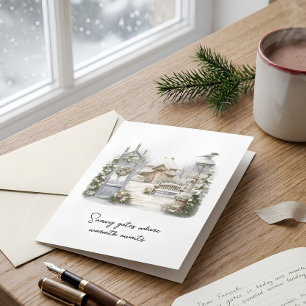 Cartão De Festividades Poem Watercolor Scandi Winter Wreath