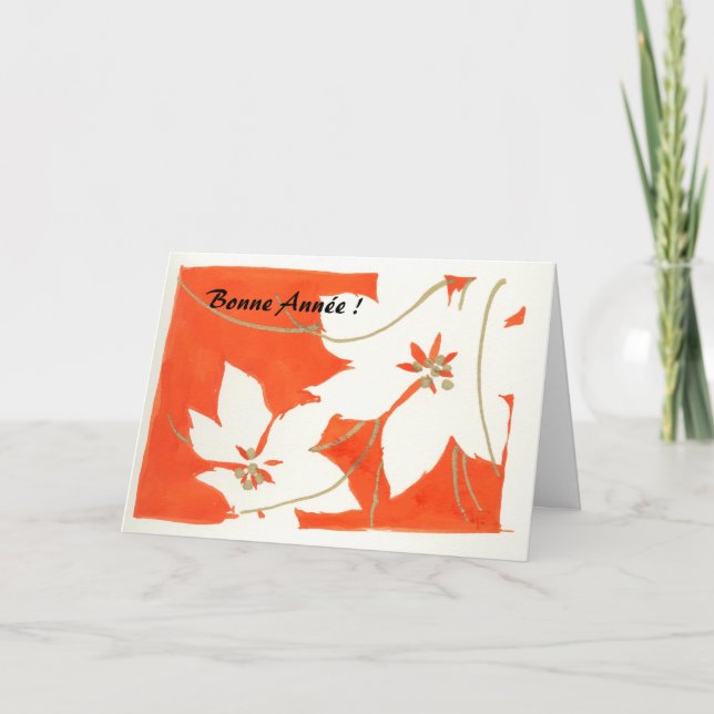 Cartão De Festividades Poinsetia Bonne Année (Frente)