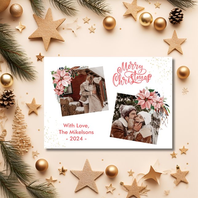 Cartão De Festividades Poinsétia Chic Feliz Natal 2 Foto Férias (Criador carregado)