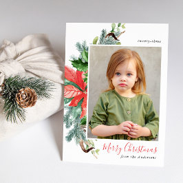 Cartão De Festividades Poinsétia e Folhagem em Aquarela Elegante Foto