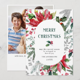 Cartão De Festividades Poinsétia Festiva Foto de Natal com Visco