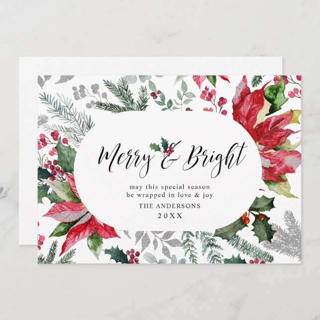 Cartão De Festividades Poinsétia Festiva Natal Musgo Foto (Frente/Verso)