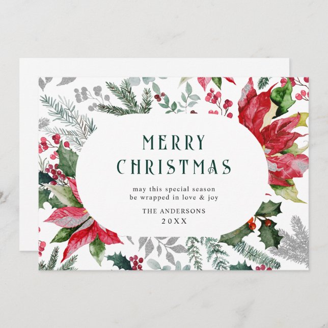 Cartão De Festividades Poinsétia Festiva Natalino Foto de Visco (Frente/Verso)