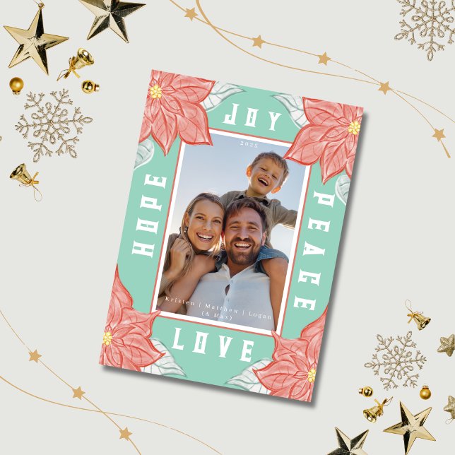 Cartão De Festividades Poinsétia Inspirador Alegria Esperança Paz Amor (Cheerful soft pastel original poinsettia art card perfect for warmer weather beachy holiday vibes!)