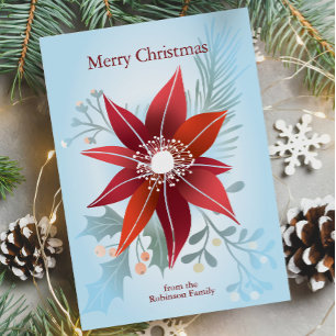 Cartão De Festividades Poinsétia Vermelha Abstrata Flor de Inverno Natal