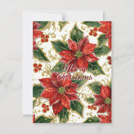 Cartão De Festividades Poinsétia Vermelho Dourado Natal Feriado