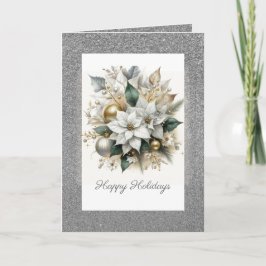 Cartão De Festividades Poinsetos de Natal com Glitter de Prata