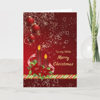 Cartão De Festividades Poinsettia, baubles Wife Christmas Greeting Card