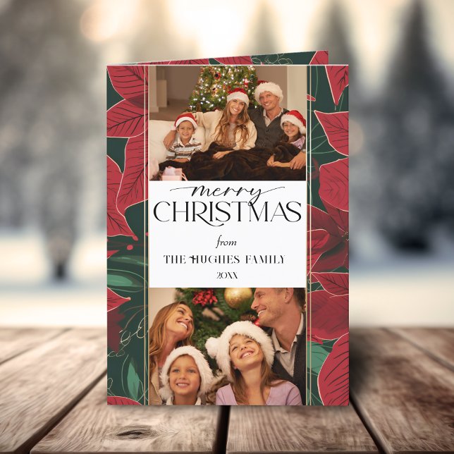 Cartão De Festividades Poinsettia Botânica 2-Foto de Natal Negrito (Criador carregado)