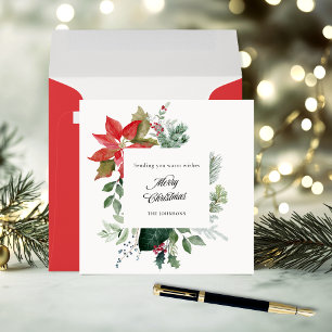 Cartão De Festividades Poinsettia Botânica Pintada à Mão Feliz Natal