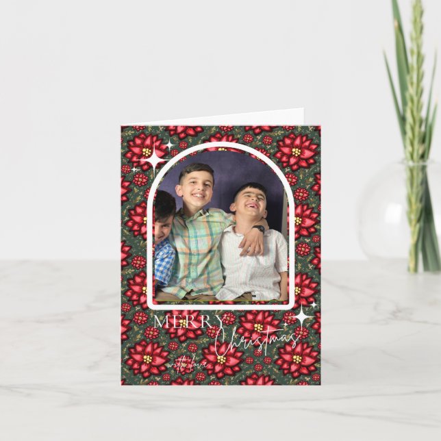 Cartão De Festividades Poinsettia Christmas Card – Personalized (Frente)