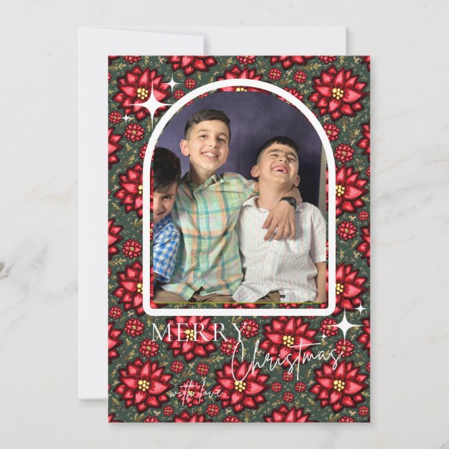 Cartão De Festividades Poinsettia Christmas Card – Personalized (Frente)