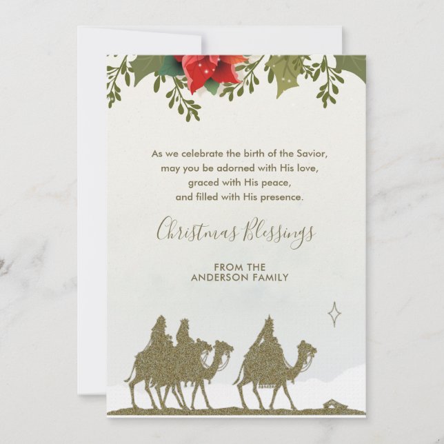 Cartão De Festividades Poinsettia dos Três Reis do Natal Religioso (Frente)