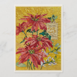 Cartão De Festividades Poinsettia Dourada Natal de Arte Refinado em Bra