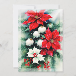 Cartão De Festividades Poinsettia e guirlanda de azevinho Natal orçamentá
