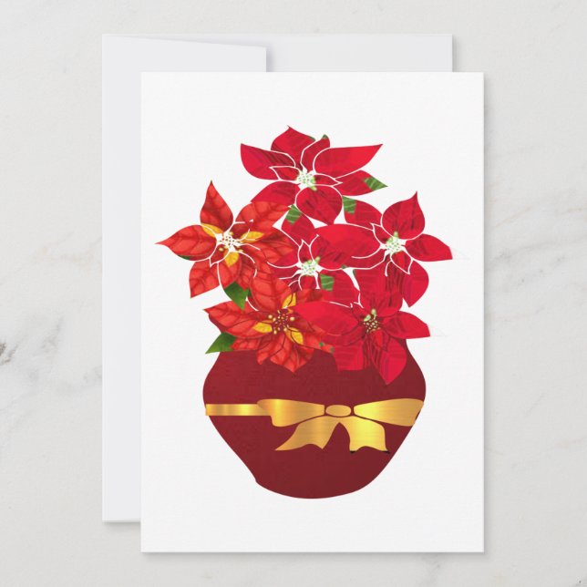 Cartão De Festividades Poinsettia em um Vaso (Frente)