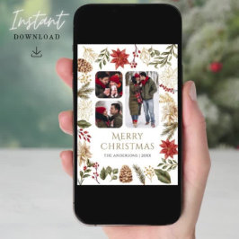 Cartão De Festividades Poinsettia Floral 3 Foto Colagem Natal