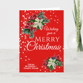 Cartão De Festividades Poinsettia Floral Flor Vermelho de Natal Elegante