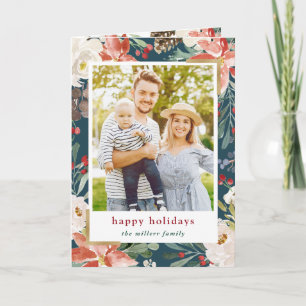 Cartão De Festividades Poinsettia Holly Berries Foto Floral Natal