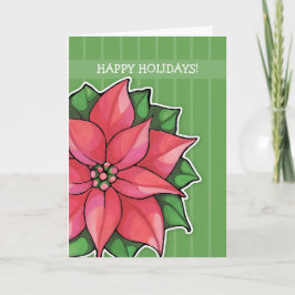 Cartão De Festividades Poinsettia Joy green stripes Holiday Card