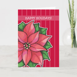 Cartão De Festividades Poinsettia Joy red stripes Holiday Card