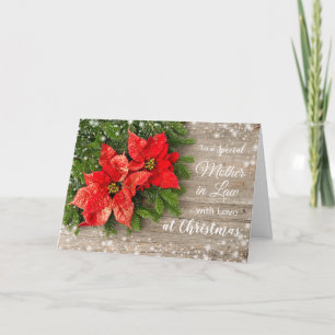Cartão De Festividades Poinsettia, pinheiro de madeira Mãe de Natal em D