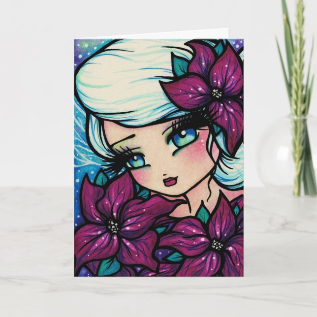 Cartão De Festividades Poinsettia Pixie Winter Fairy Christmas Art Card (Frente)