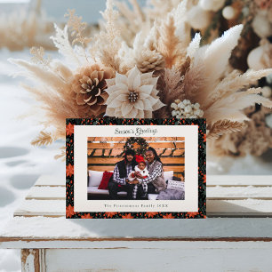 Cartão De Festividades Poinsettia Preta Moderna Uma Foto Natal