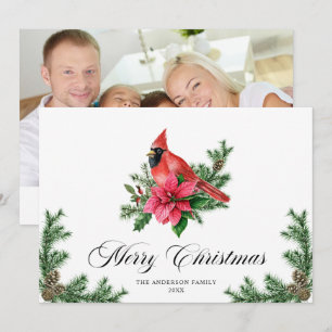 Cartão De Festividades Poinsettia Red Cardinho Saudação FOTO
