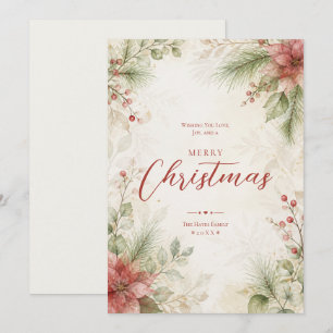 Cartão De Festividades Poinsettia Vermelha Clássica Botânica TMF26