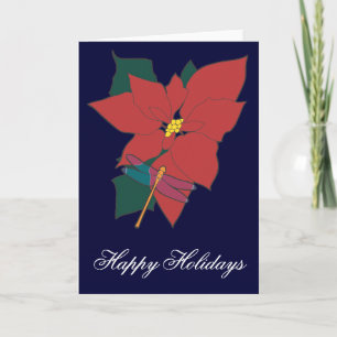 Cartão De Festividades Poinsettia with Dragonfly