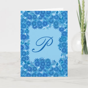 Cartão De Festividades Poinsettia Wreath com Monograma, Azul