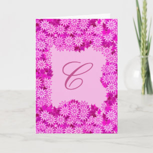 Cartão De Festividades Poinsettia Wreath com Monograma, Fuchsia Rosa