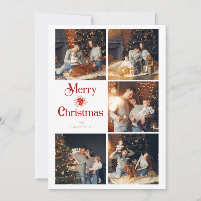 Cartão De Festividades  Poinsettias Bouquet Tend Elegant Collage 5 Photos (Frente)