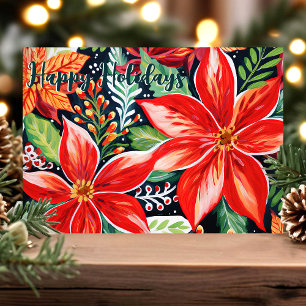 Cartão De Festividades Poinsettias Festivas Natal Botânico