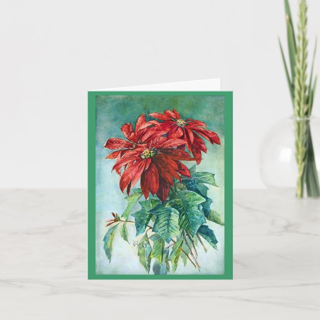Cartão De Festividades Poinsettias Fine Art Christmas Card (Frente)