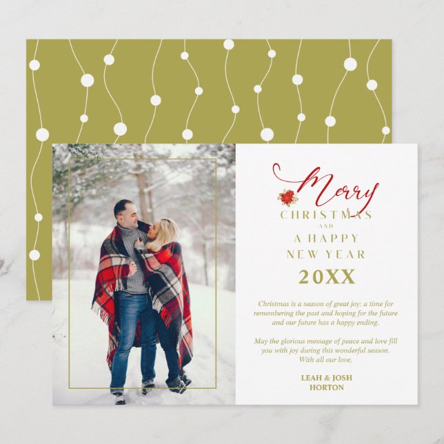 Cartão De Festividades Poinsettias Moderno Chic Feliz Foto de Natal (Frente/Verso)