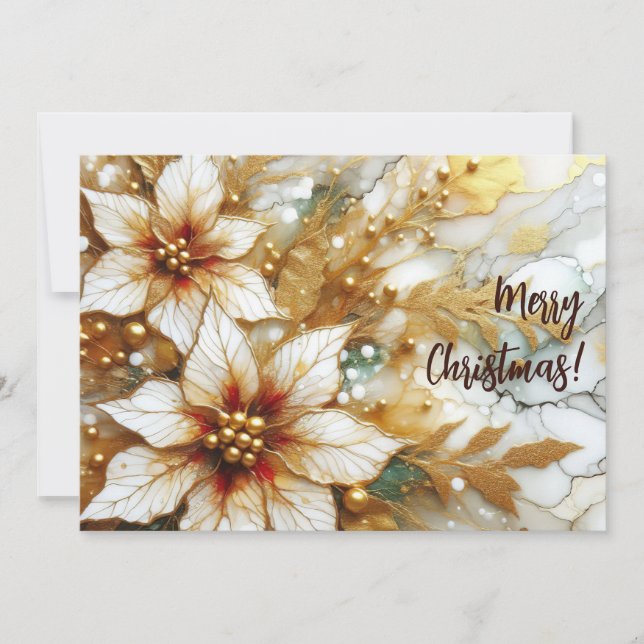Cartão De Festividades Poinsettias Pintadas a Ouro 02 (Frente)
