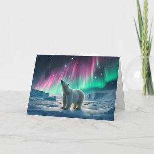 Cartão De Festividades Polar Bear Aurora Borealis Norte Luz Ártico