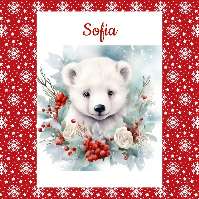 Cartão De Festividades Polar Bear Natal Personalize Nome e Saudação (Criador carregado)