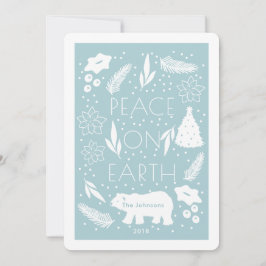 Cartão De Festividades Polar Bear Peace na Terra Blue Christmas card