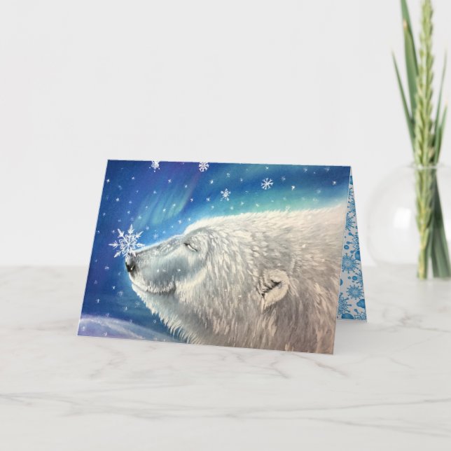 Cartão De Festividades Polar Bear Snowflakes Greeting Card (Frente)